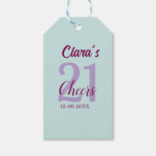 blue mauve cheers 21st birthday add name date gift tags
