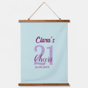 blue mauve cheers 21st birthday add name date hanging tapestry