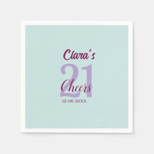 blue mauve cheers 21st birthday add name date napkin
