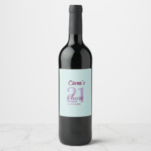 blue mauve cheers 21st birthday add name date wine label