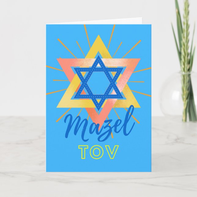 Blue Mazel Tov Bold Colourful Star of David  Card (Front)