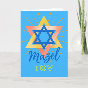 Blue Mazel Tov Bold Colourful Star of David  Card