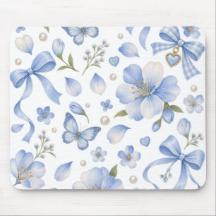 Blue Meadow Bows & Blooms Mouse Pad