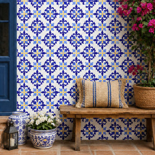 Blue Meadow Delicate Floral Mosaic Elegant Ceramic Tile