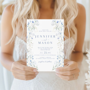 Blue Meadow Floral Wreath Wedding Invitation