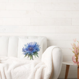 Blue Meadow Magic: Watercolor Cornflower Art Cushion