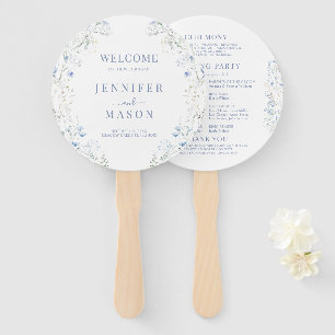 Blue Meadow Wild Flower Wreath Wedding Program Hand Fan