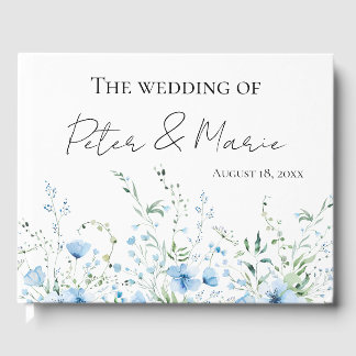 Blue Meadow Wildflower Personalized Wedding Guest Book