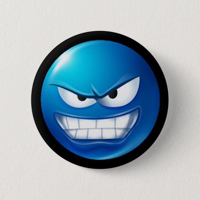 blue meanie emoji 6 cm round badge (Front)