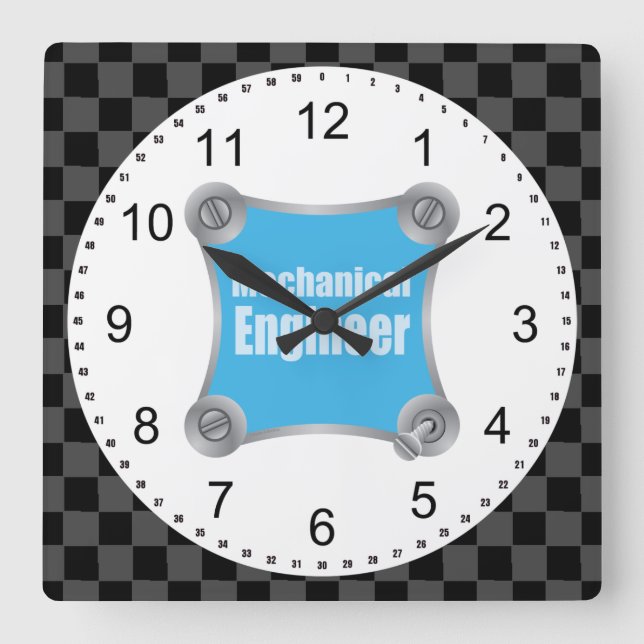 Blue Mechanical Engineer Square Wall Clock (Front)