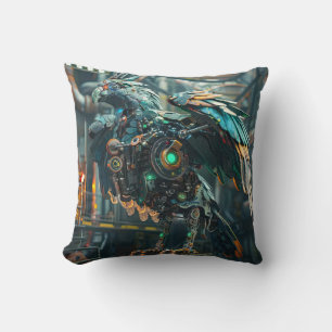 Blue mechanical phoenix bird cushion