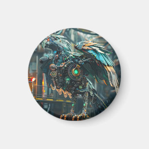 Blue mechanical phoenix bird magnet
