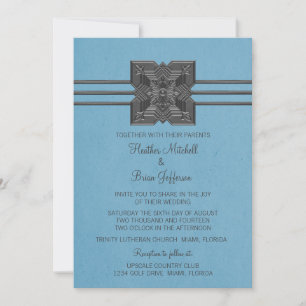Blue Medallion Border Wedding Invite
