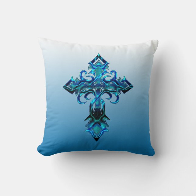Blue Mediaeval Cross Throw pillow (Front)
