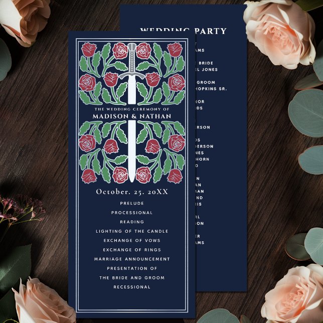 Blue Mediaeval Floral Silver Sword Royal Wedding Program (Creator Uploaded)