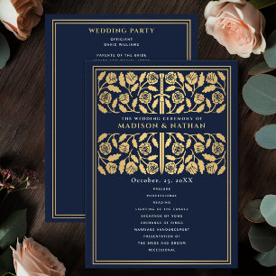 Blue Mediaeval Gold Sword Royal Wedding Program