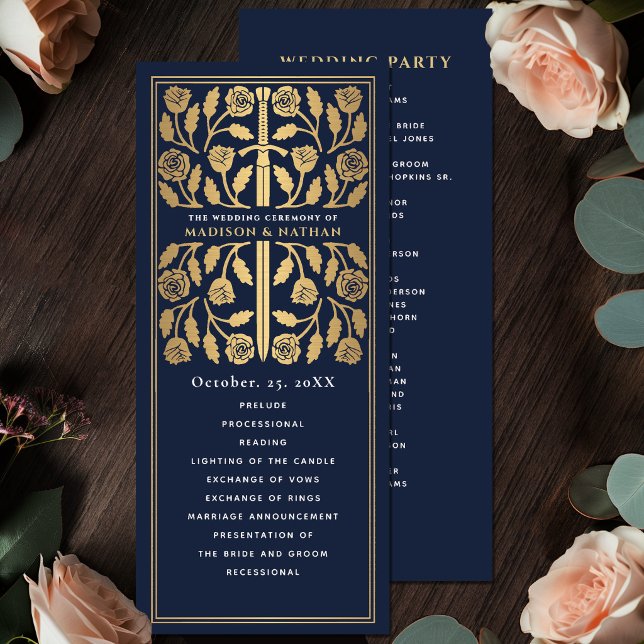 Blue Mediaeval Gold Sword Royal Wedding Program (Creator Uploaded)