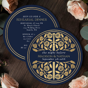 Blue Mediaeval Gold Sword Royal Wedding Rehearsal  Invitation