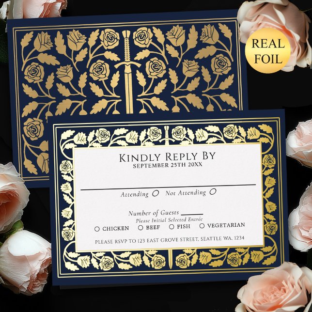 Blue Mediaeval Gold Sword Royal Wedding RSVP (Creator Uploaded)