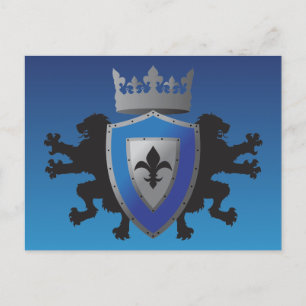 Blue Mediaeval Lion Heraldry Postcard