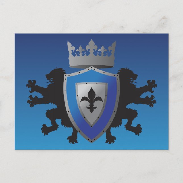 Blue Mediaeval Lion Heraldry Postcard (Front)