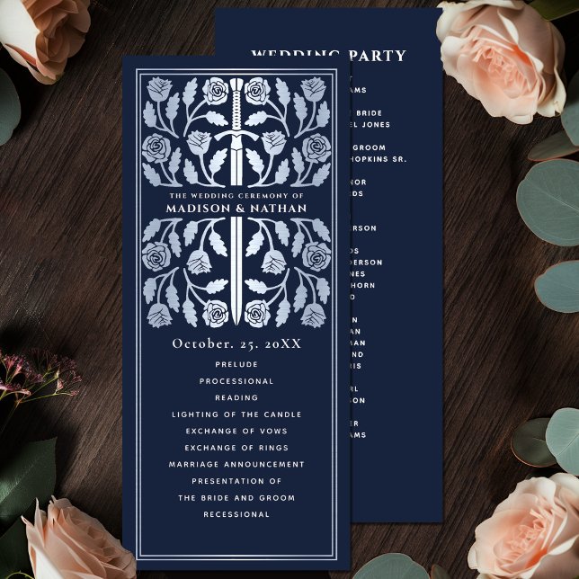 Blue Mediaeval Silver Sword Royal Wedding Program (Creator Uploaded)