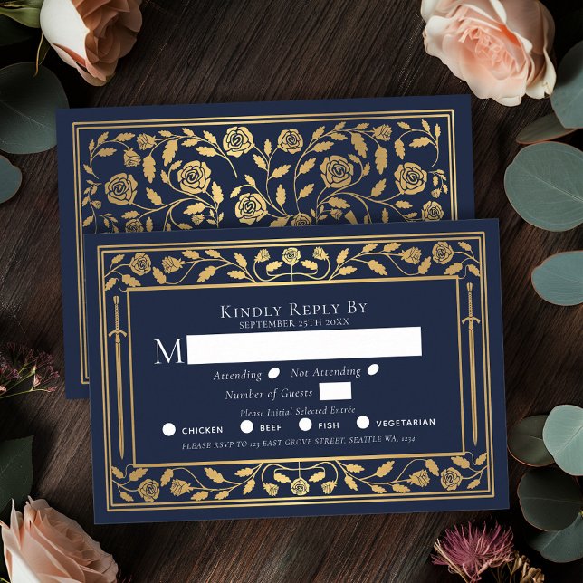 Blue Mediaeval Sword Wedding RSVP Enclosure Card (Creator Uploaded)