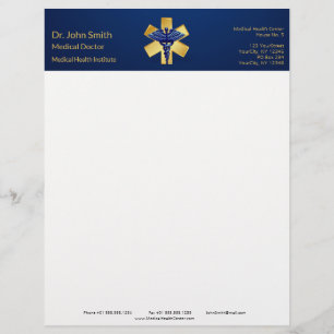 Blue Medical 3D Caduceus Gold Cross Custom Letterhead