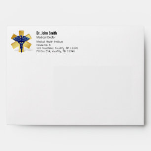 Blue Medical 3D Caduceus Gold Cross Envelope