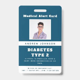 Blue Medical Alert Emergency ID Photo Adult Name Badge