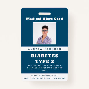 Blue Medical Alert Emergency ID Photo Adult Name ID Badge