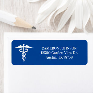 Blue Medical Caduceus Doctor Return Address Label