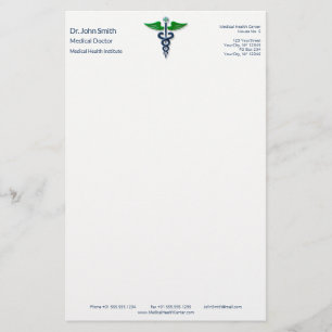 Blue Medical Caduceus Stylish Green Wings Cross Stationery