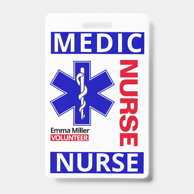 Blue Medical Doctor Custom Name ID Employee Badge (Front)