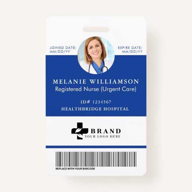 Blue Medical Employee Circle Photo ID & Logo ID Badge (Front)