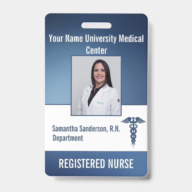 Blue Medical Employee ID  Barcode, Name Badge (Front)
