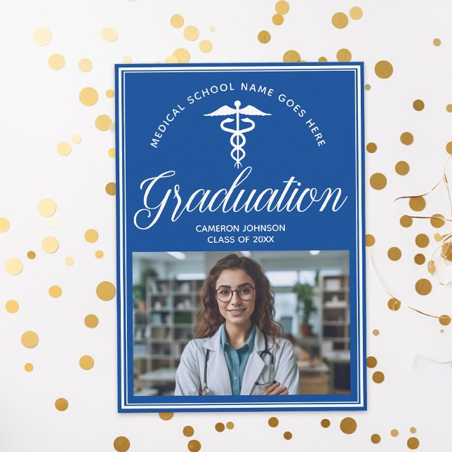 Blue Medical School Photo Graduation Party Invitation (Creator Uploaded)