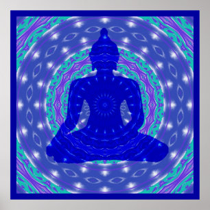 Blue Medicine Buddha with Colourful Mandala Poster