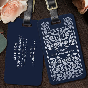 Blue Medieval Fantasy Silver Sword Name Luggage Tag