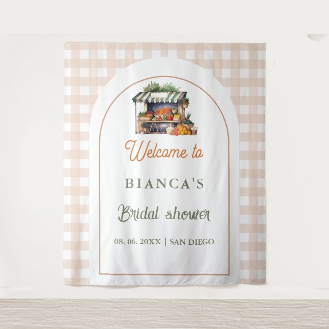 Blue Meditarrean tile Arch welcome bridal shower Tapestry (Front)