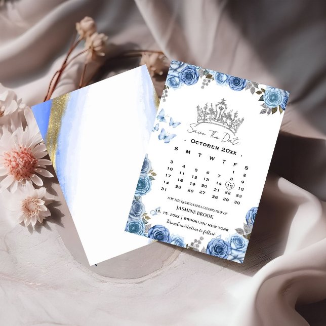 Blue Mediterranean calendar nonphoto save the date Invitation (Creator Uploaded)