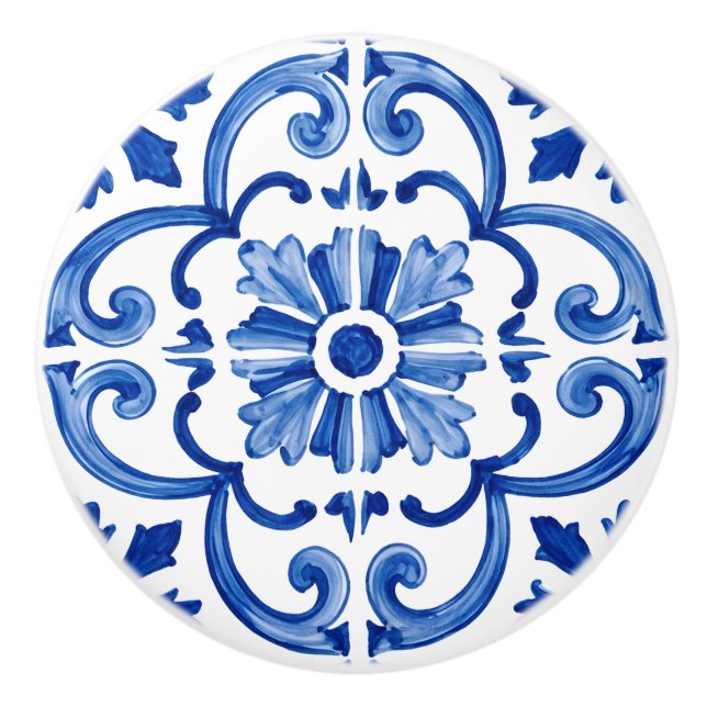 Blue Mediterranean  Ceramic Knob (Front)
