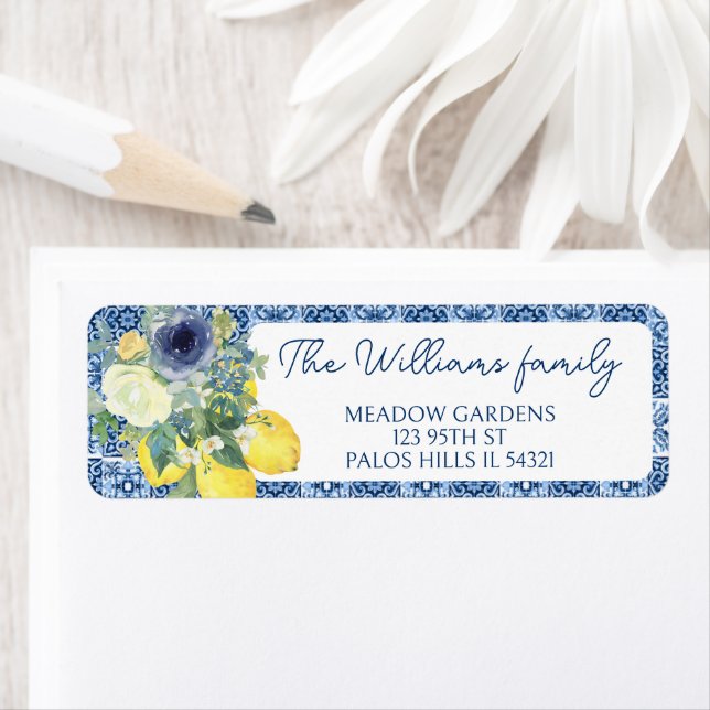 Blue Mediterranean Italian lemon return address Return Address Label (Insitu)