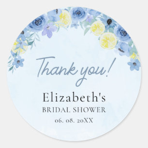Blue Mediterranean Lemon Bridal shower Classic Round Sticker