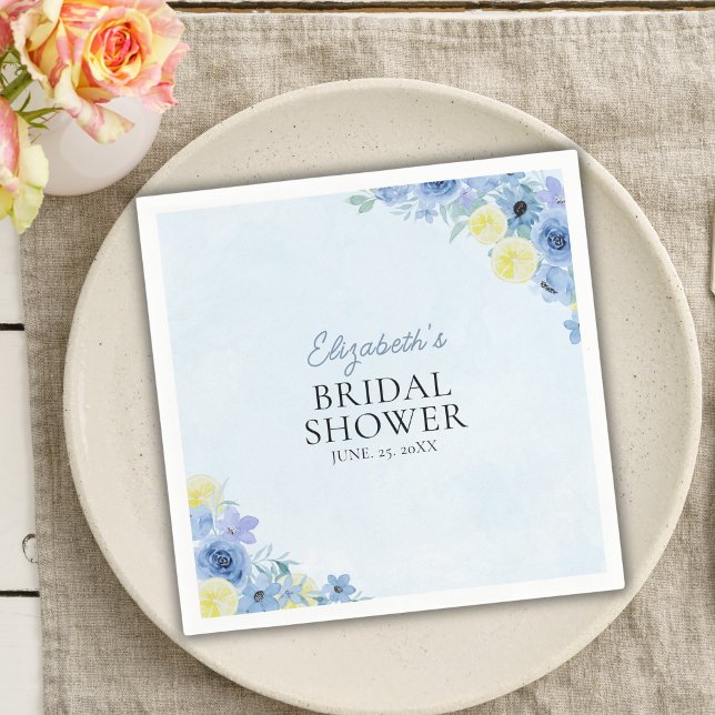 Blue Mediterranean Lemon Bridal shower Napkin (Creator Uploaded)
