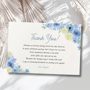 Blue Mediterranean Lemon Bridal shower Thank You Card