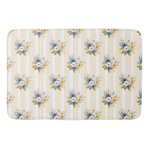 Blue Mediterranean Lemon Pattern Bath Mat