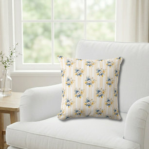 Blue Mediterranean Lemon Pattern Cushion