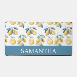 Blue Mediterranean Lemon Pattern Name Desk Mat
