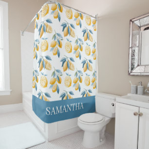 Blue Mediterranean Lemon Pattern Name  Shower Curtain